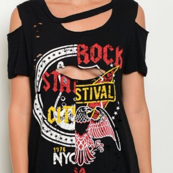 Black Ripped Edgy Rock Tee - Picture 3 of 7